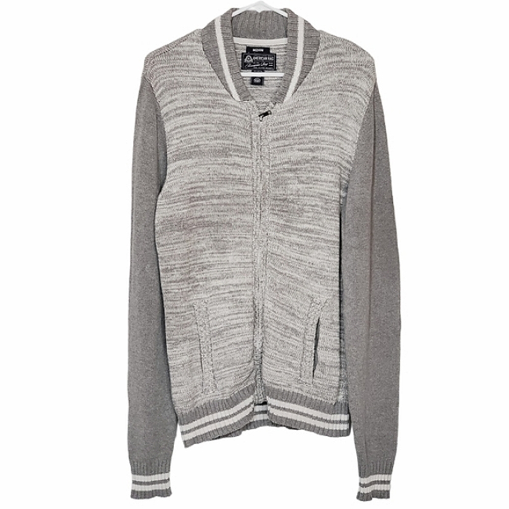 7485 * American Rag Zip Up Sweater Gray White Size M